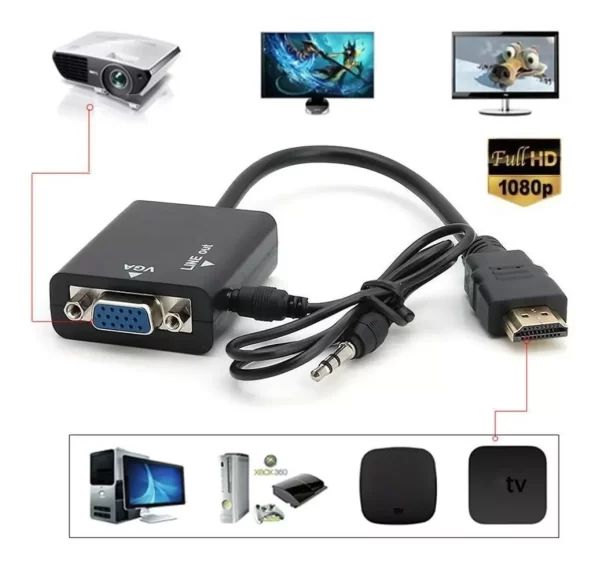 Cabo Conversor HDMI para VGA Pc Xbox Monitor com Saída de Áudio - Image 3