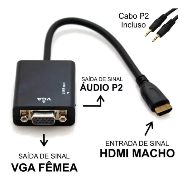 Cabo Conversor HDMI para VGA Pc Xbox Monitor com Saída de Áudio - Image 7